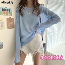 T-shirts Women Long Sleeve Summer Sun-proof Thin Solid Simple Top Loose Ins Trendy 4-color Female Girls Ulzzang Casual Chic New