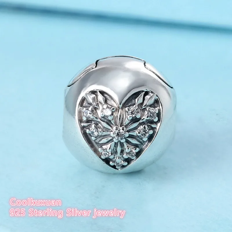 

Winter Original 925 Sterling Silver Heart of Winter Clip, Clear CZ Beads Clip Beads Fit Pandora Charms Bracelet Diy Jewelry