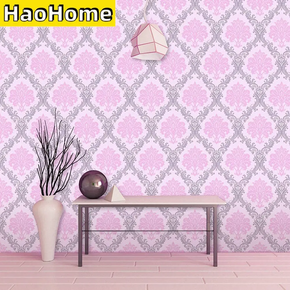 Pink Damask Self Adhesive Wallpaper Floral Peel and Stick Wallpaper Waterproof Removable Wallcoverings for Shelf Drawer Decor