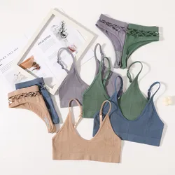 Women Seamless Bra Set Sexy Lingerie Set Wireless Bra Hollow Sexy Low Waist Thongs Panties Female Crop Tops Underwear Set