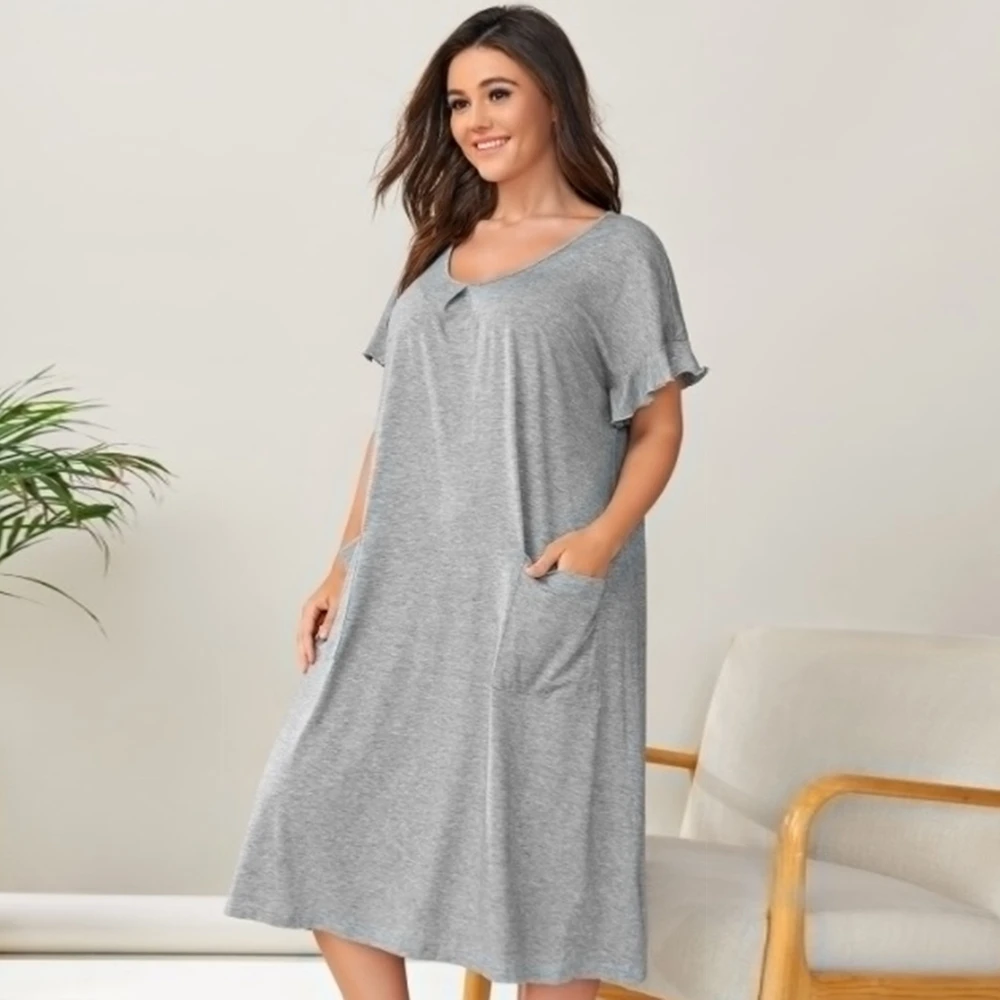 

Womens Nightgown Sleepshirt Soft Sleepwear Short Flare Sleeve Nightdress With Pockets Plus Size Loose Comfy Sleep Dress