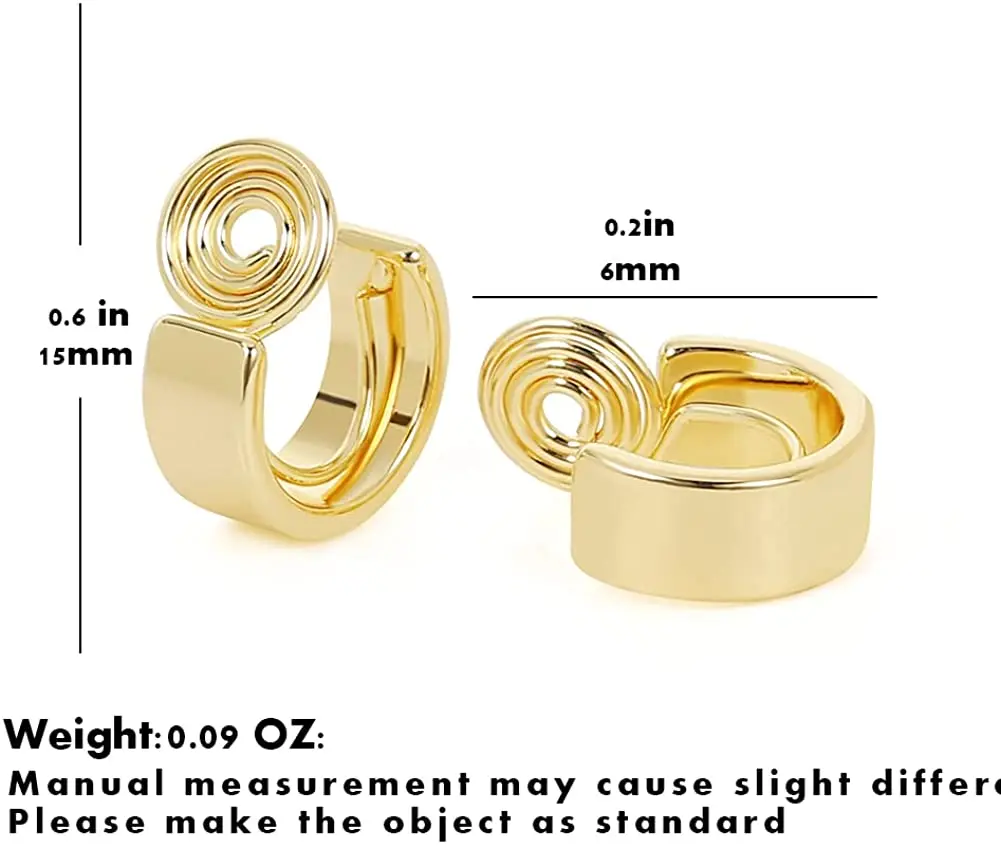 GRACE JUN 2021 Vintage Golden Minimalist C Shape Clip on Hoop Earrings Non Pierced Cute Ear Clip Earrings for Girl Charm Jewelry