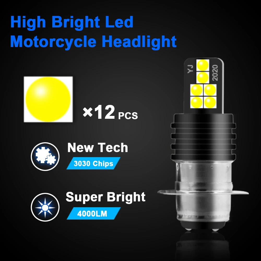 YSY 10pcs 3030 12smd 10000Lm H6 LED Moto P15D LED Moto Motorcycle Headlight Bulbs Lens white Hi Lo Lamp Motorbike Headlight Lamp