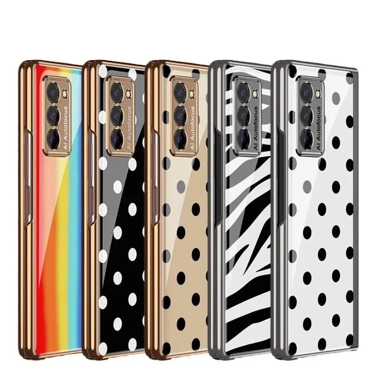 Luxury Fashion Tempered Glass Fold Case for Samsung Galaxy Z Fold 2 Rainbow Plating Frame Shockproof Back Cover for Fold2