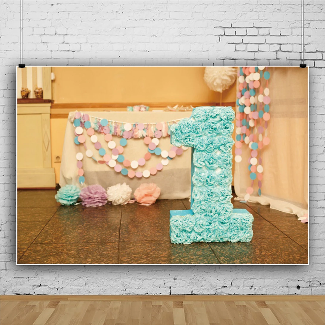 Children 1st Birthday Scene Portrait Photography Backdrop Prop Room Decor Flowers Number Floor Baby Party Photocall Background
