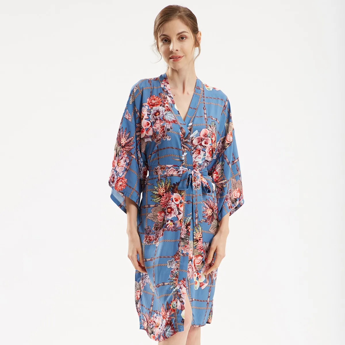 Women Sexy Sleepwear Kimono Robe Gown Cotton Bathrobe Print Flower Intimate Lingerie Casual Nightdress Oversize Bridal Nightgown