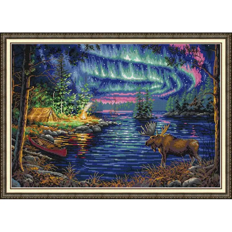 DIY Northern Lights Scenery Painting Cross Stitch Kit Aida 11CT 14CT Counted Stamping Canvas Embroidery Set Home Decoration Gift