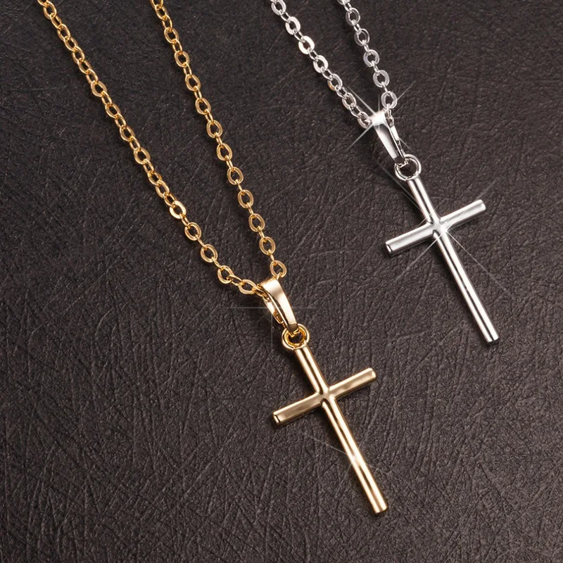 Minimalist Cross Necklace Women Pendant Simple Gold Color Chain Metal Jewelry Clavicle Choker Men Couple Party Daily Gifts