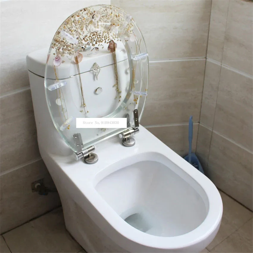 New 47*38CM High-grade Beautiful Resin Toilet Seat Cover Stainless Steel Slow Down Toilet Cover Mute Thickened U/V/O Universal