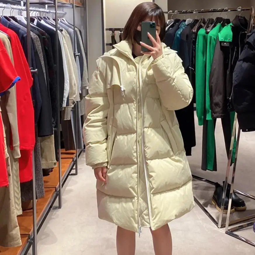 Imagem -04 - Ajuste Tempo Frio Inverno Longo Fofo Ganso para Baixo Cabolsa Feminino Oversized Mais Grosso Quente para Baixo Jaqueta com Capuz Parkas Wy483