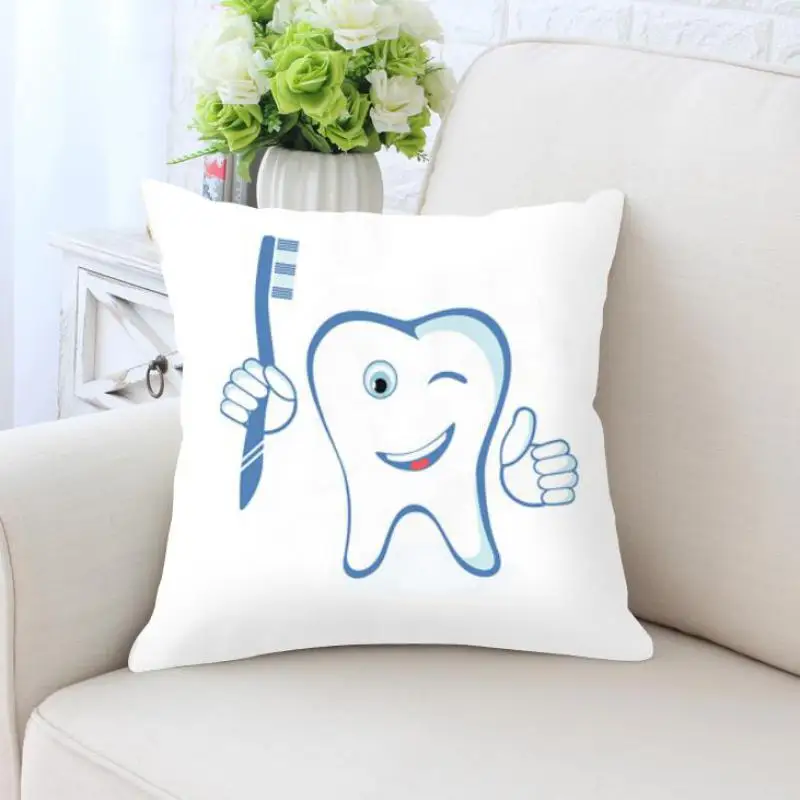 White Teeth Pillow Case Kids Funny Cartoon Fairies Clean The Tooth Care Treatmen Toothbrush Character Cleaning Cushion Cover