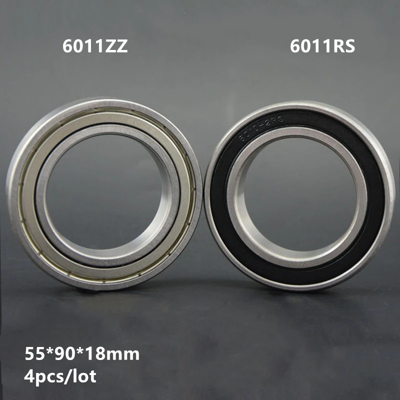 

4pcs/lot 6011ZZ 6011-2RS 55x90x18 deep groove ball bearing 6011 2Z RS steel ball bearings 55*90*18 mm