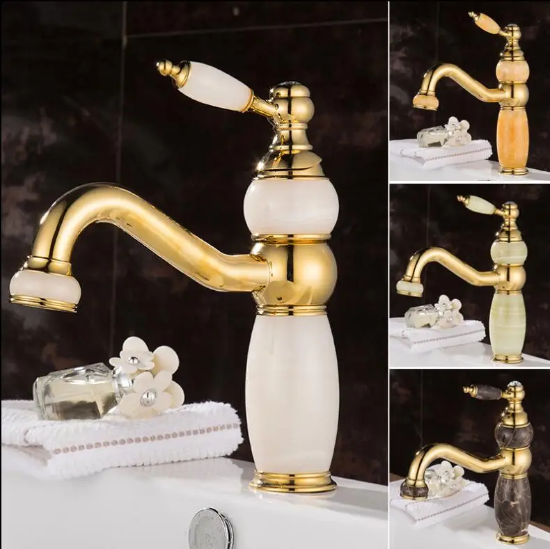 

Vidric Hot Cold Bathroom Basin Faucet Single Hole Deck Mounted Mixer Tap Natural Jade Crane Plating Jade Basin Sink Mixer