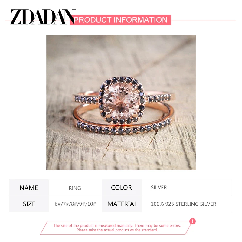 ZDADAN 925 Sterling Silver Rose Gold Topaz Rings For Women Fashion Charm Gift Wedding Jewelry