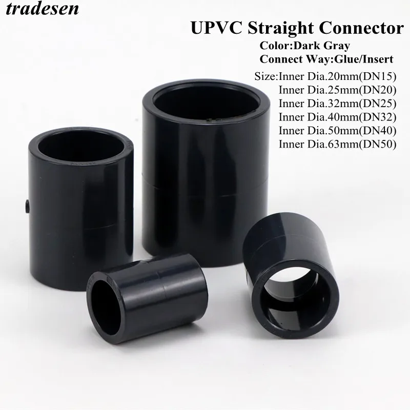 

1~5Pc Dark Gray I.D20-63mm UPVC Pipe Straight Connector Garden Home DIY Water Supply Tube Adapter Aquarium Fish Tank Fittings