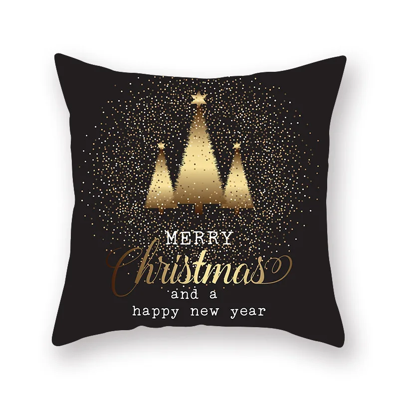 New Black Gold Bronzing Christmas Pillow Cover Cotton Polyester Christmas Decoration Happy New Year Decor Gift Cushion Covers