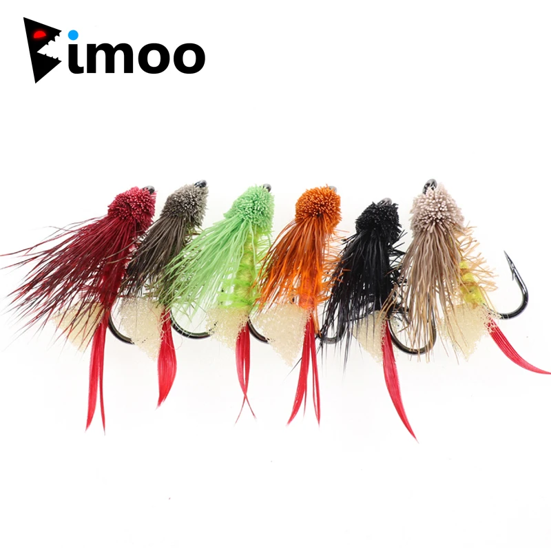 Bimoo 6pcs #4 Dry Fly Deer Hair Terrestrial Fly Zuddler Cicada Attractor Trout Bass Fly Fishing Flies Lure Black Olive Natural