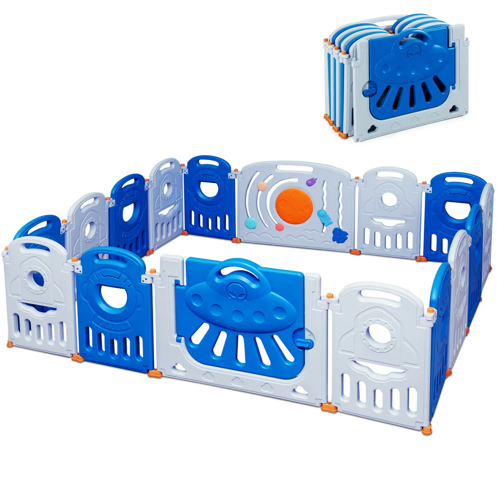 

Babyjoy 16-Panel Baby Playpen Toddler Kids Safety Play Center w/Lockable Gate BB5545BL