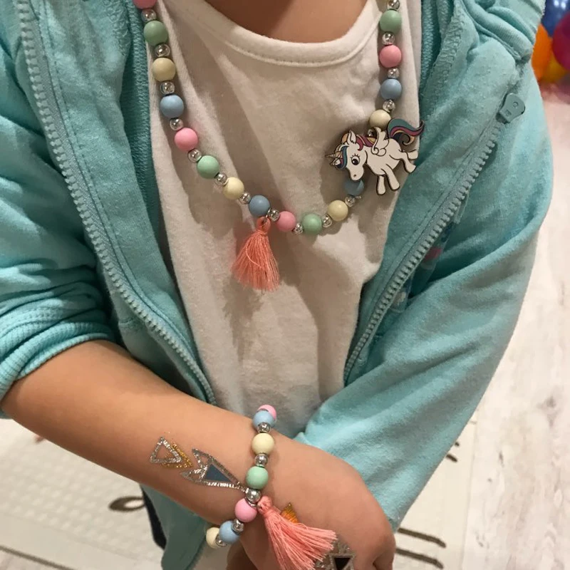 Cute Unicorn Cartoon Flower Children\'s sweater necklace bracelet for children gift  cp2649