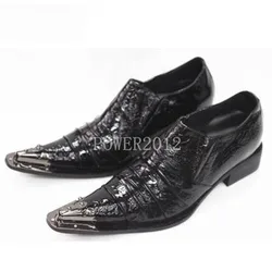 ntparker 2025 New vintage Rock Leather Man's Leather Shoes Personality Pointed Metal Toe Black Leather Dress Shoes for man