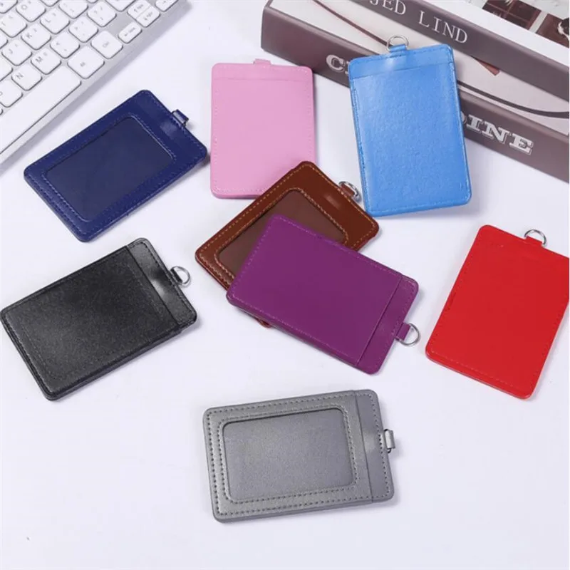 Luxury quality 610 PU Leather material double card sleeve ID Badge Case Clear Bank Credit Card Badge Holder Accessories