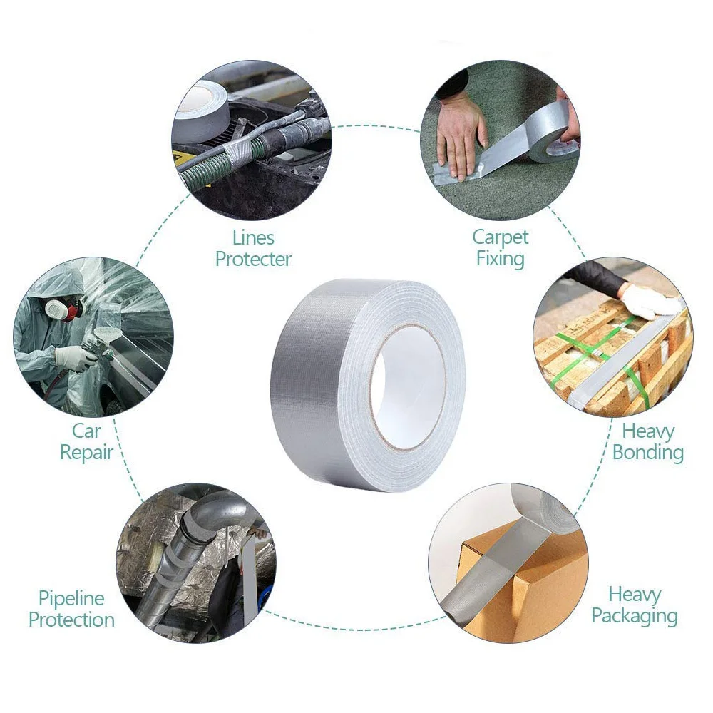 Fabric Reinforced Repair Tape Heavy Duty Silver Duct Tape Flexible All-Weather and Tear by Hand Repair Pipe Packing Tape