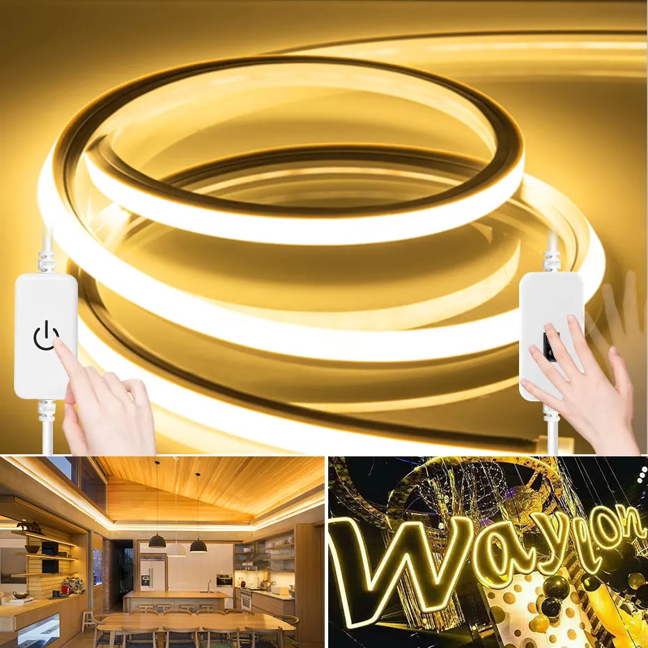 

LED Strip Flexible Neon Light DC12V Waterproof SMD 2835 120LEDs/M Led Rope Rubber Dimmable 1M/2M/3M/4M/5M with Hand Sweep Sensor