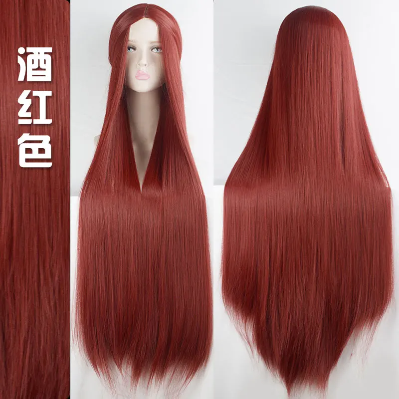 Aosi 100cm Long Straight Wig Middle Part Black Pink Heat Resistant Synthetic Costume Cosplay Party Wigs For Women Natural Hair