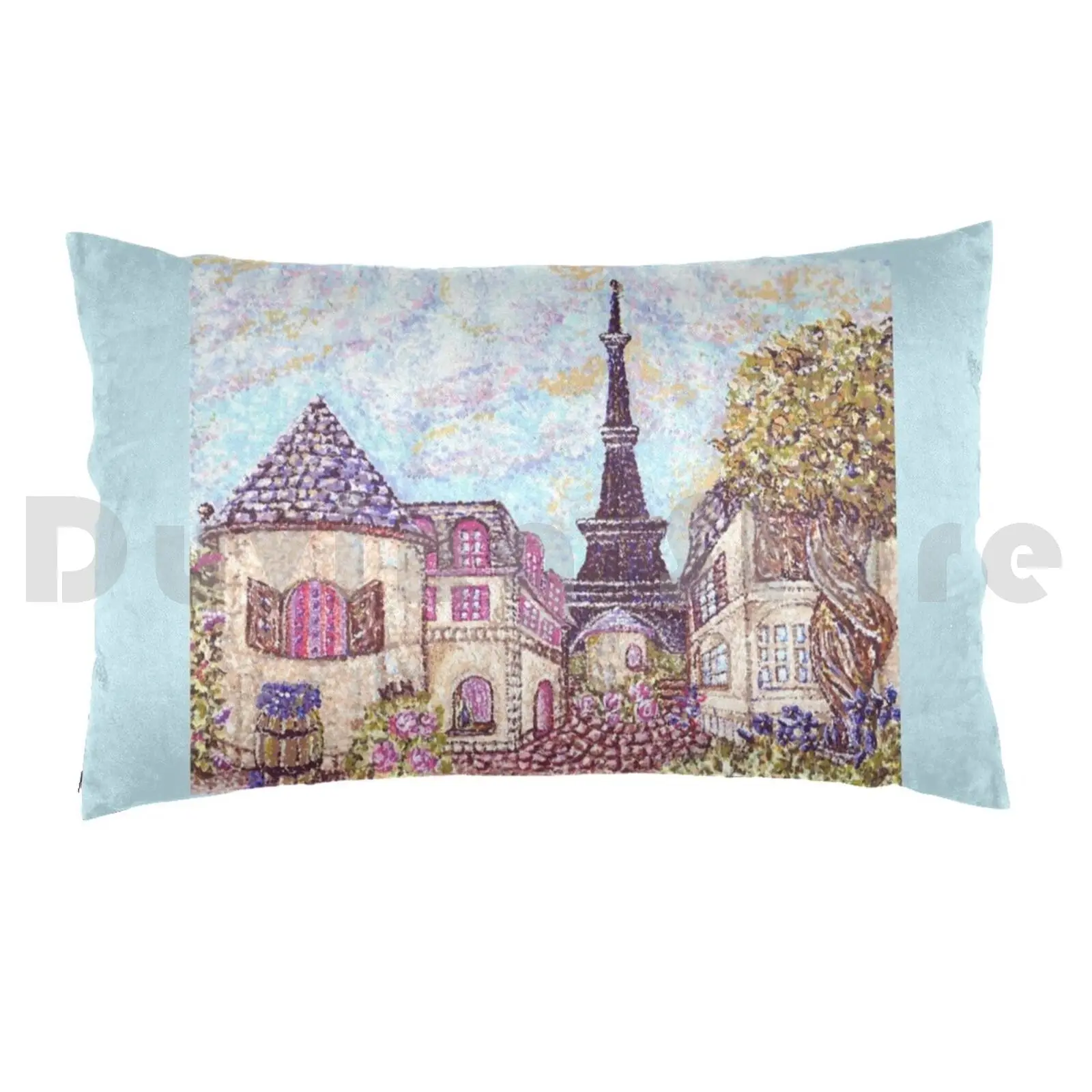 Paris Eiffel Tower Inspired Pointillism Landscape By Kristie Hubler Pillow Case 20*30 Inch Paris