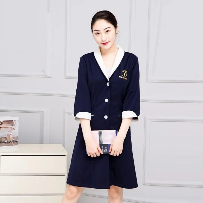 2021 New Nursing Clothes White Coat Spa Work Clothes Beauty Salon White Robe Experimental Work Clothes Frosted Uniform DD2649