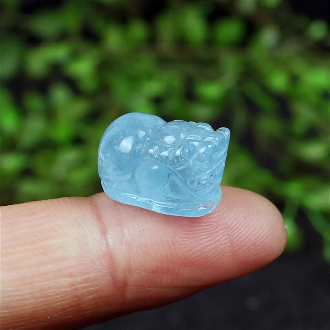 10mm Natural Ocean Blue Aquamarine Pendant Pixiu/Piyao Jewelry For Women Man Love Wealth Luck Love Crystal Beads Gemstone AAAAA