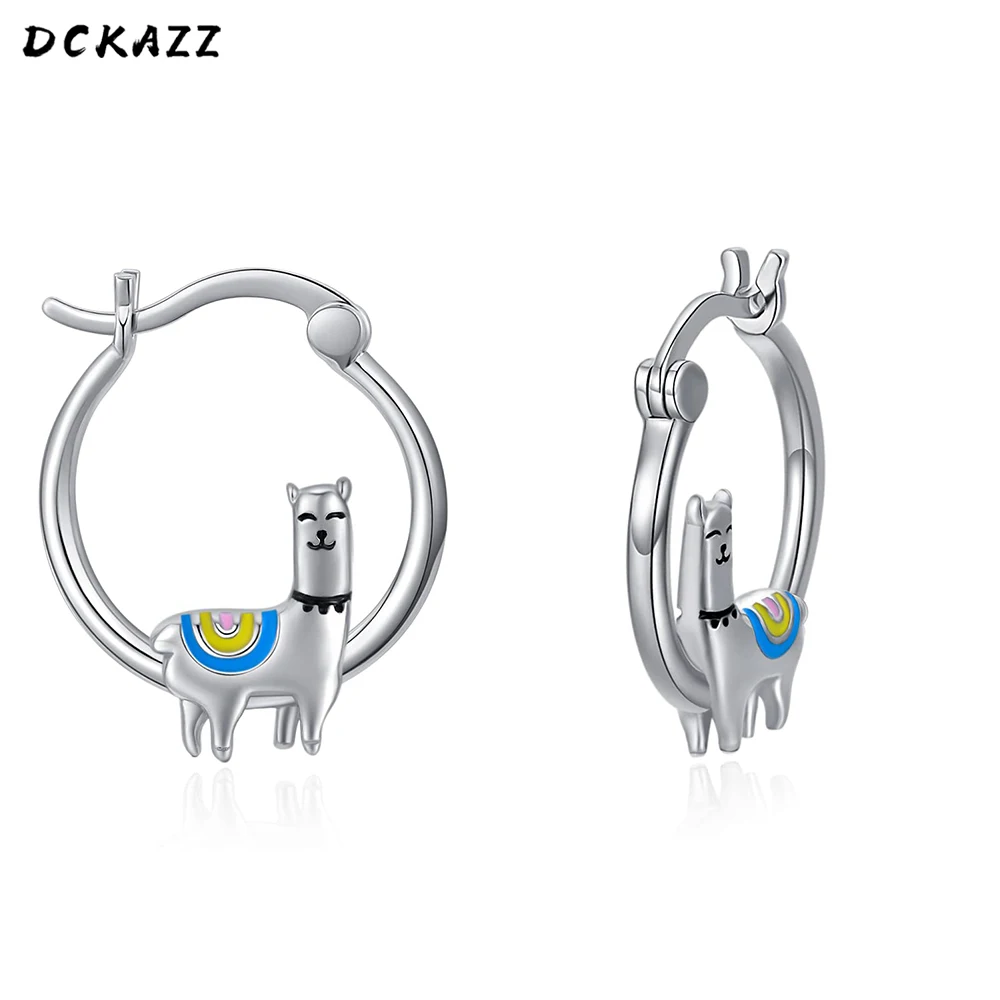 

Dckazz Alpaca Girl Cute Stud Earring Fashion Aesthetic Jewelry Accessories Glossy Metal Round Clip Earrings Women Birthday Gift