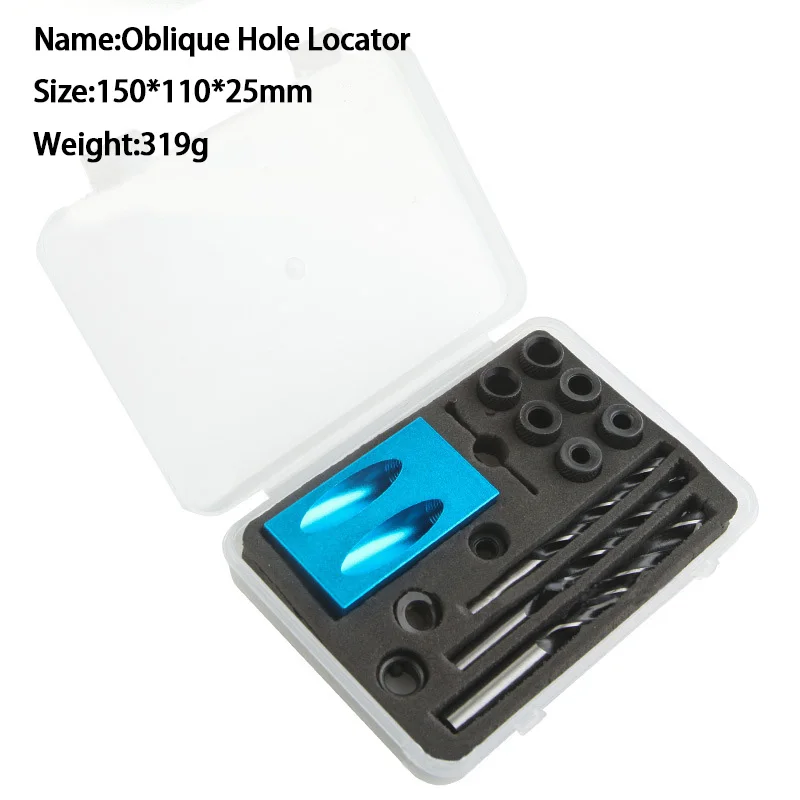 Woodworking Oblique Hole Locator Drill Bits Pocket Hole Jig Kit 15 Degree Angle Guide Set Hole Puncher