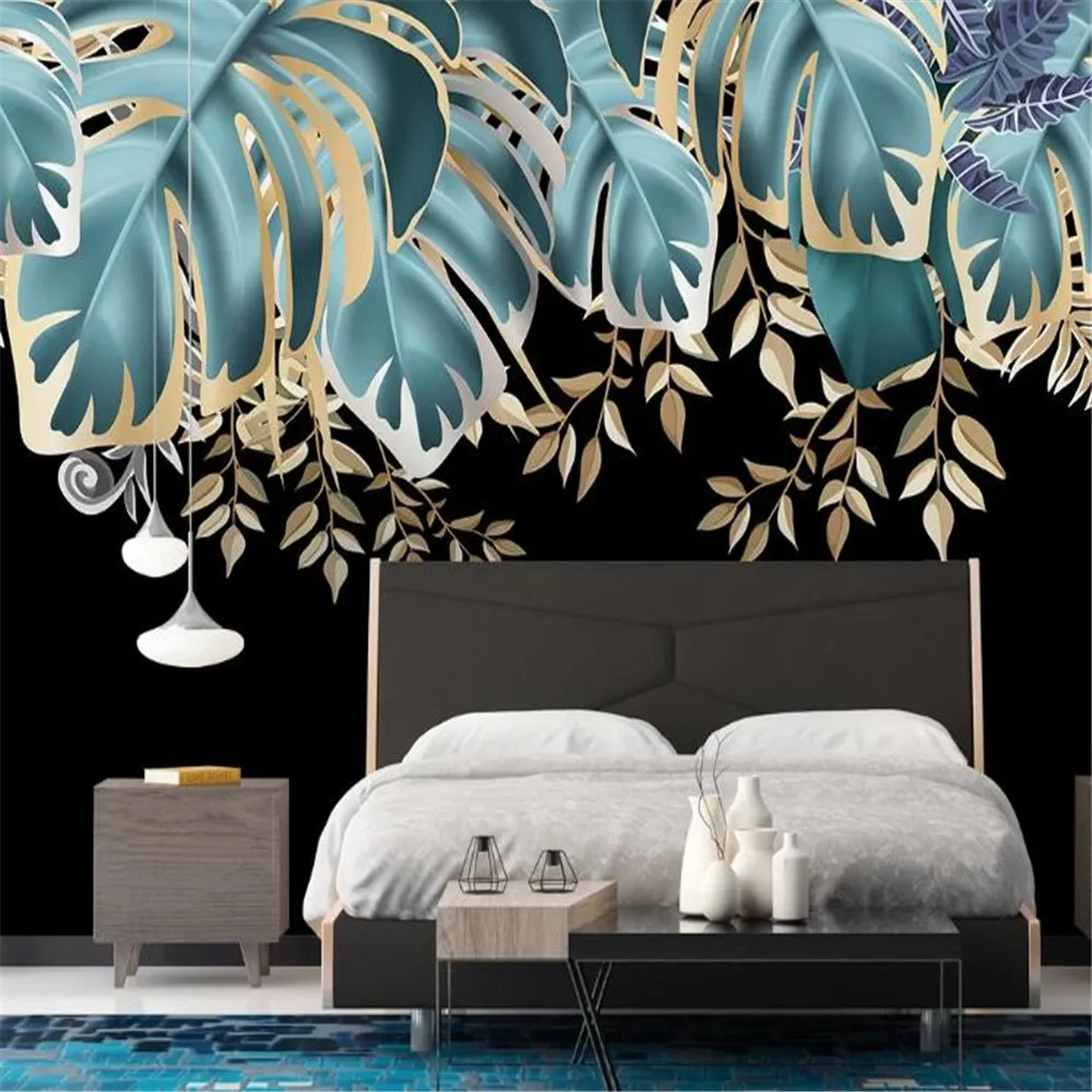 

Milofi custom 3D wallpaper mural modern Nordic style gold foil tropical plant TV background wall decoration painting