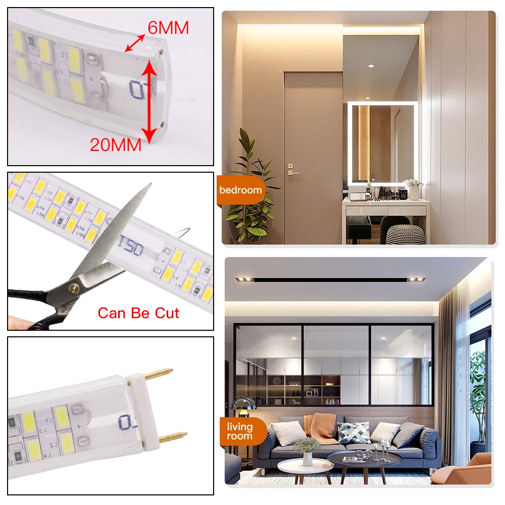 5730 Led Strip 220V 110V Waterproof Warm White/White 240Leds/m Double Row Flex Ribbon Tape LED Stripe With Switch EU/US/UK