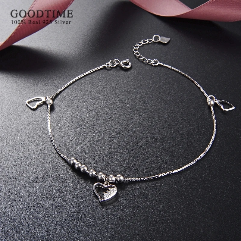 Fashion Women Anklet 925 Sterling Silver Love Heart Zircon Beads Silver Anklet Student Girl Fresh Foot Accessories For Dress Up image 6