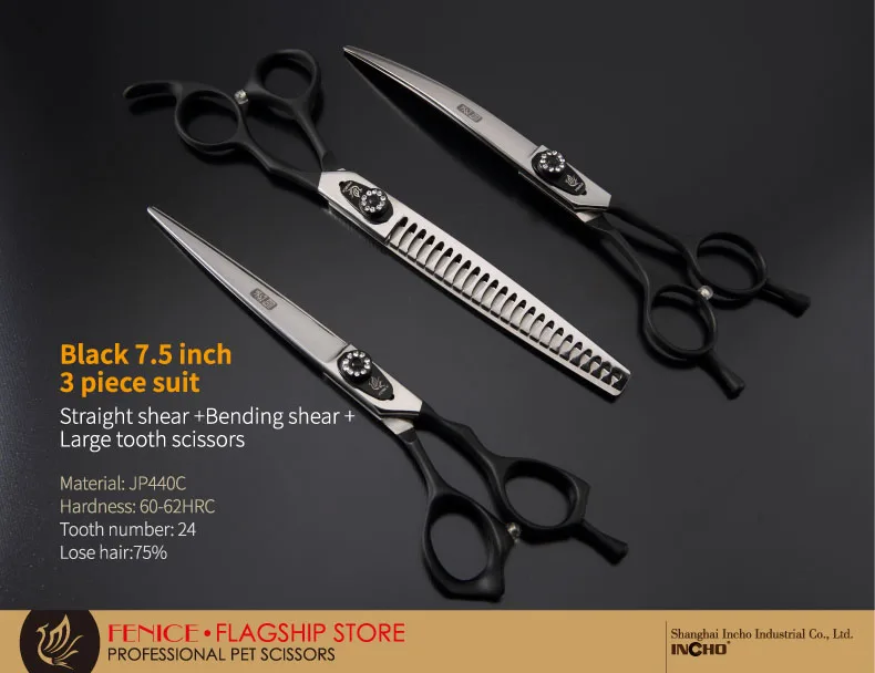 Fenice Hund Schere Set Gerade & Ausdünnung & Gebogene Hundesalon Schere Kits Bichon Teddy Bomei Hund Grooming Schere Set werkzeug Set – Detail 3