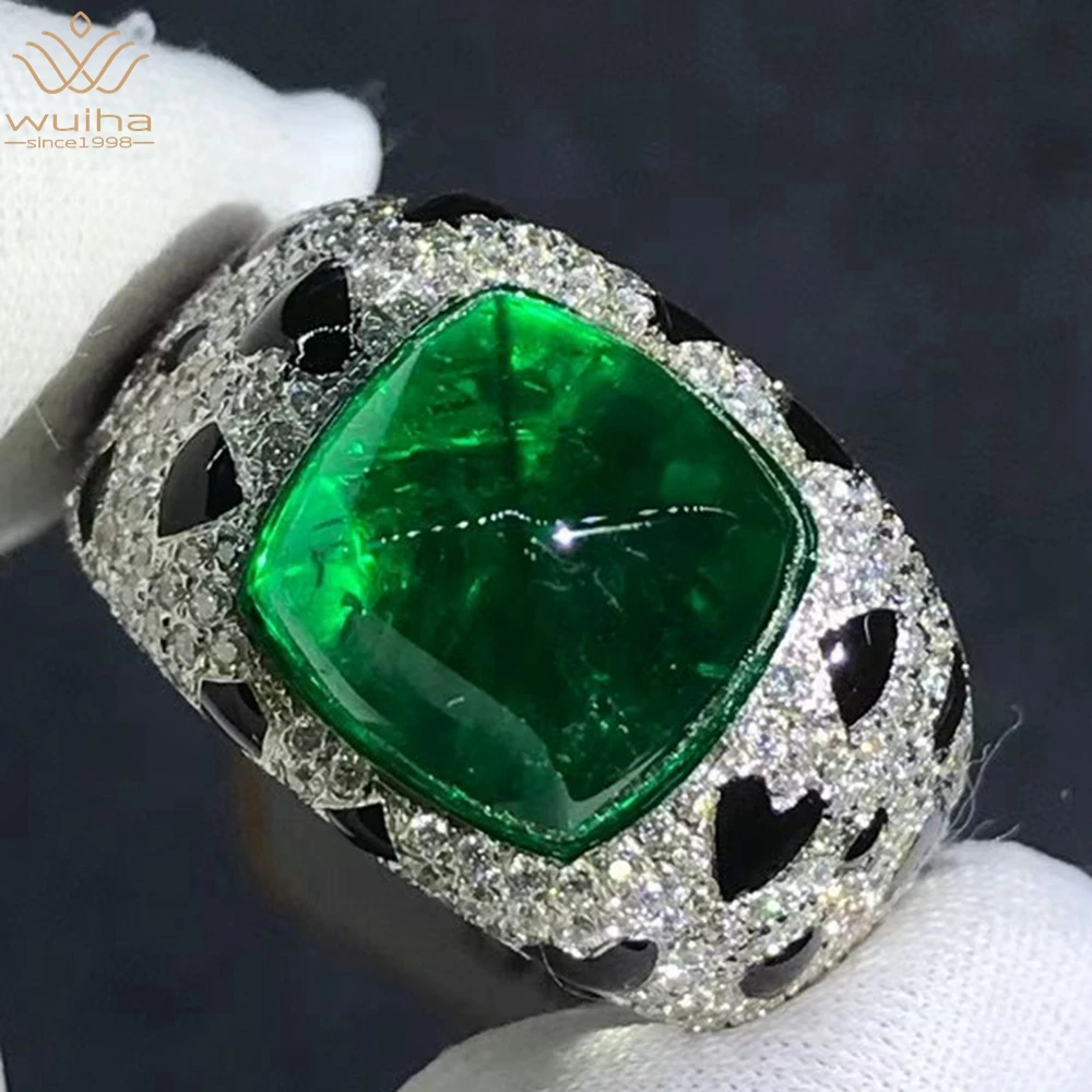 

WUIHA Luxury Solid 9K White Gold 3EX 7.18CT VVS Emerald Created Moissanite Diamond Wedding Engagement Ring Fine Jewelry With GRC