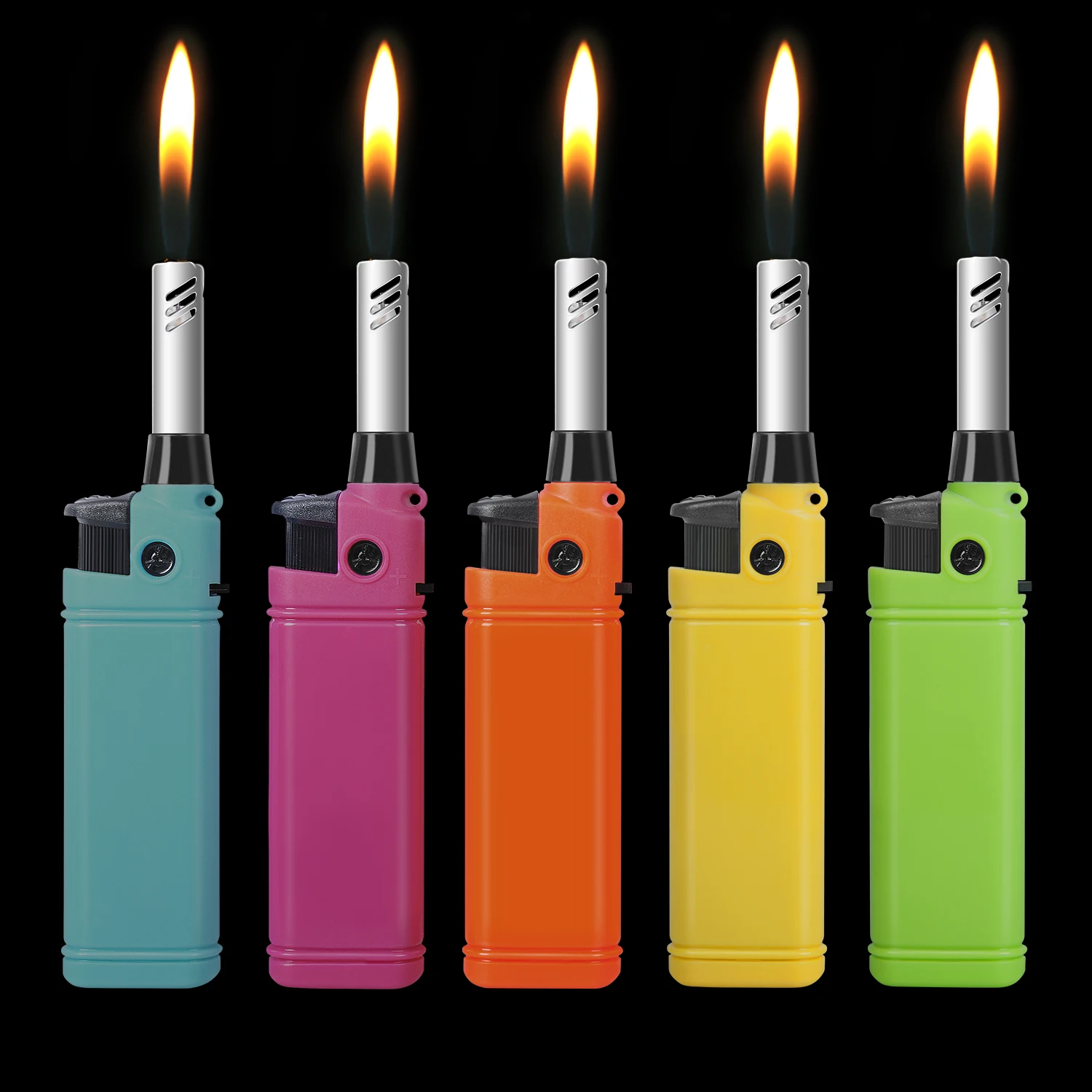 100pcs/lot Mini Lighter Kitchen Candle BBQ Refillable Plastic Butane Gas Lighters Outdoor Fire Starter