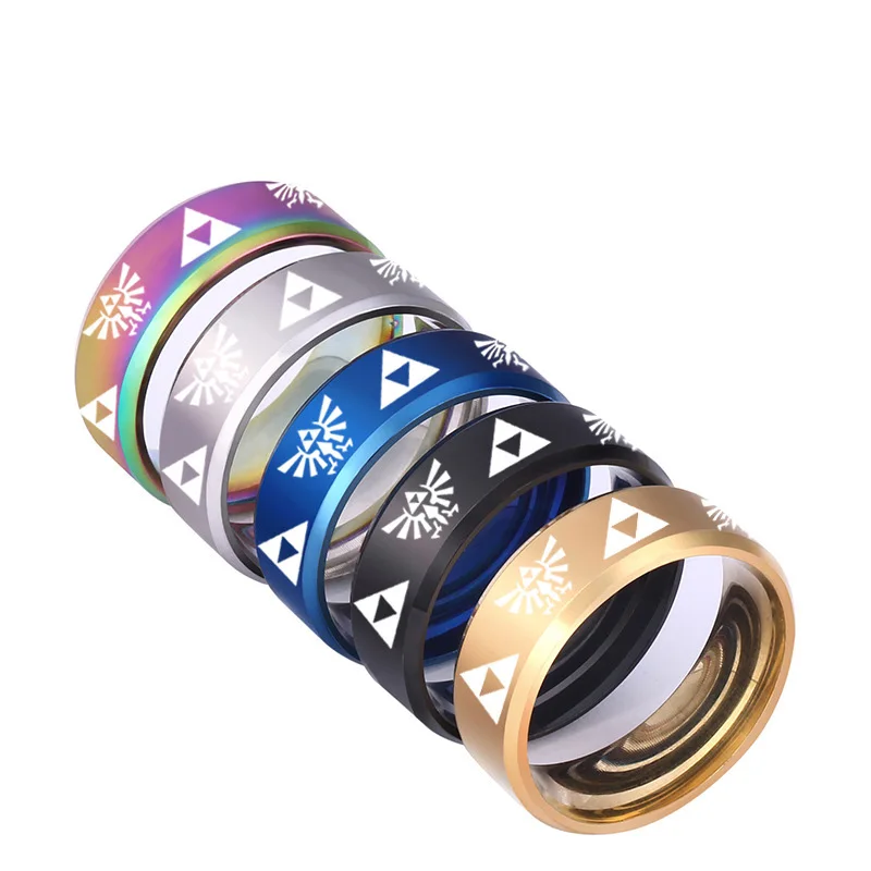 Trendy Triforce Triangle Symbol Band Ring for Men Women 316L Stainless Steel Finger Rings Cosplay Party Jewelry