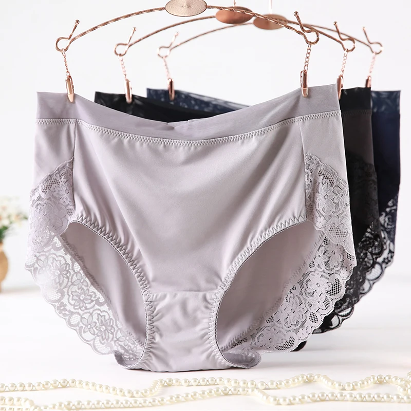 Najnowsze majtki damskie z wysokim stanem, koronką, plus size, z jedwabiu mlecznego, bielizna damska, czarne, różowe, rozmiary 2XL, 3XL, 4XL, rok 2025.
