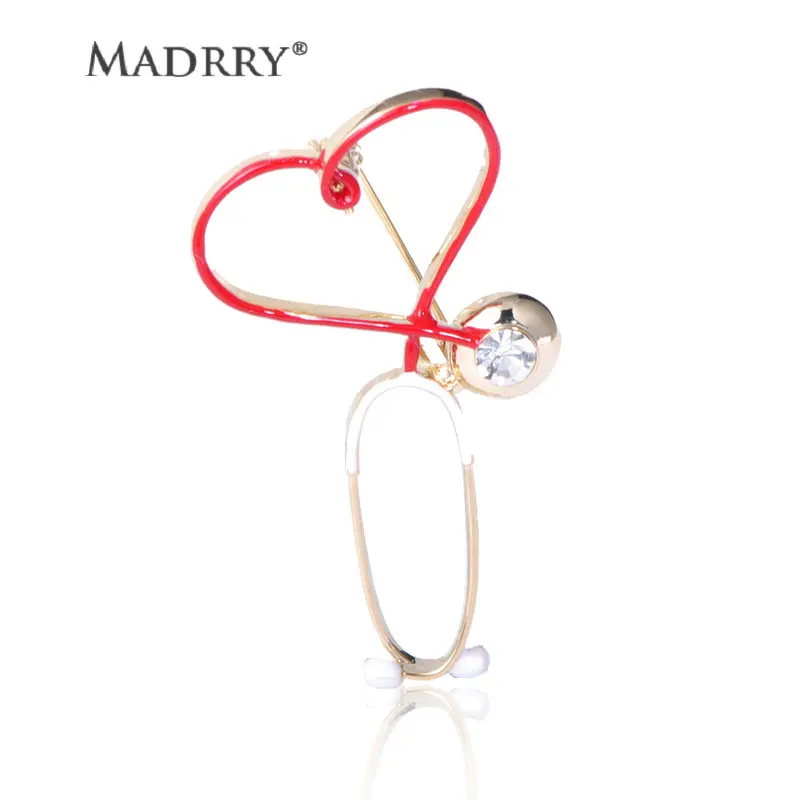 Madrry Classic Love Stethoscope Brooches For Women Men Collar Hat Scarf Party Badge Black Doctor Medical Brooch Christmas Gifts