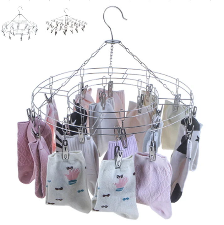 1PCS 20 Clips Stainless Steel Clothes Drying Rack Multi-functional Socks Shorts Underwear Hanger Hanging Shelf