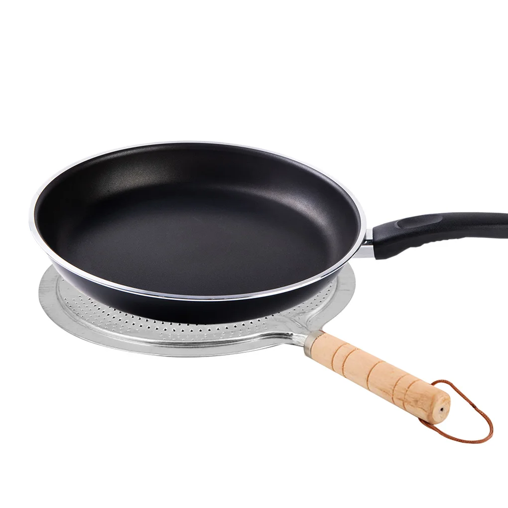 Round Heat Diffuser with Wooden Handle Coffee Milk Cookware Metal Simmer Ring Kitchen Tool