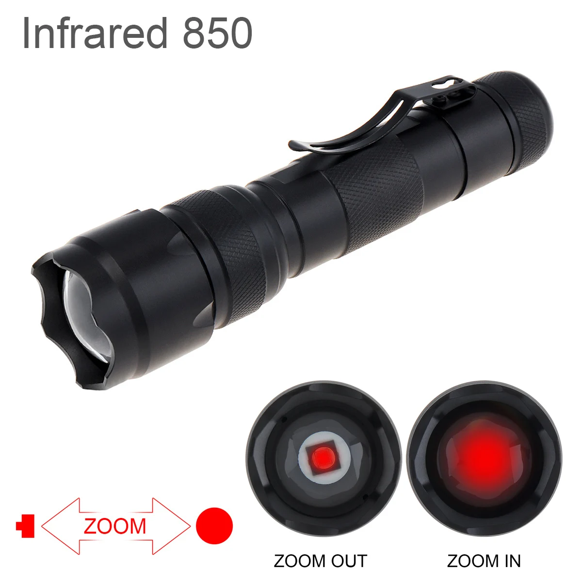 SecurityIng Mini LED Infrared Flashlight 502F IR 850nm Night Vision Zoom Handheld Waterproof Shockproof Flashlight for Hunting