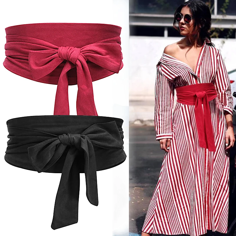 

Aecibzo 9 Colors Suede Waist Belts Wide Corset Cinch Dress Belts Cummerbunds Bowknot Self Tie Wrap Around Obi Waist Band