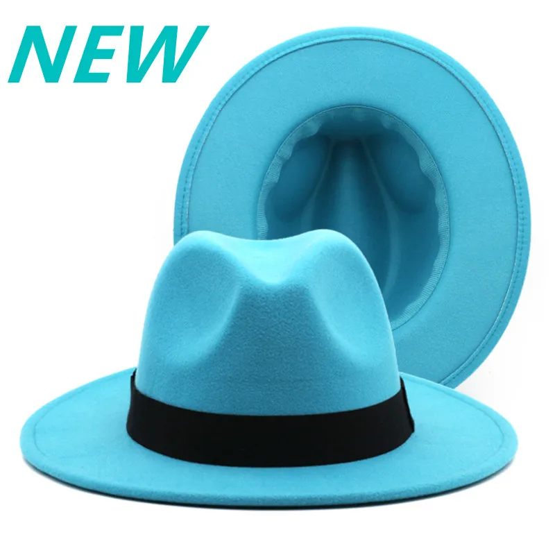 Winter hat fedora hat lake blue spring color jazz church hat unisex blue hip-hop wild fedora hat wholesale шляпа женская