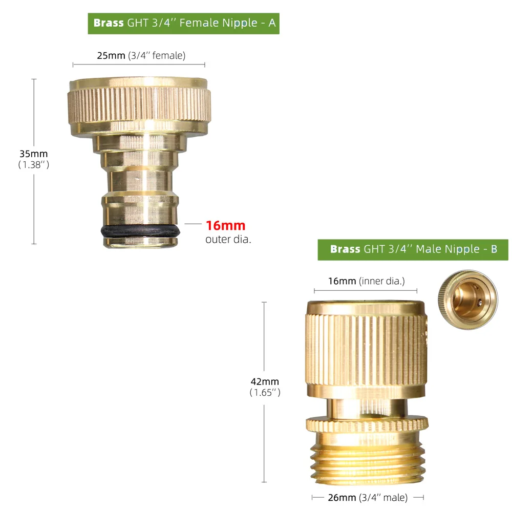 Garden Hose Quick Connect Male Female Solid Brass Water Pipe Fittings GHT 3/4 Inch Threaded Quick Coupling Irrigation Adapter