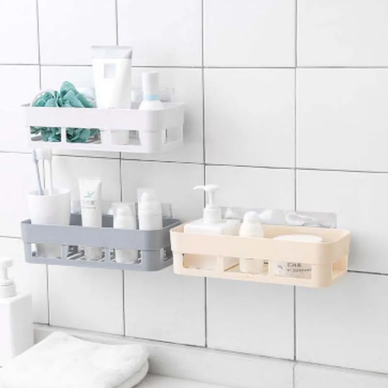 Bathroom Storage Rack, Self Adhesive Shelf, Kitchen Wall Corner Organizer, Seasoning Bottles Holder, Home Organization