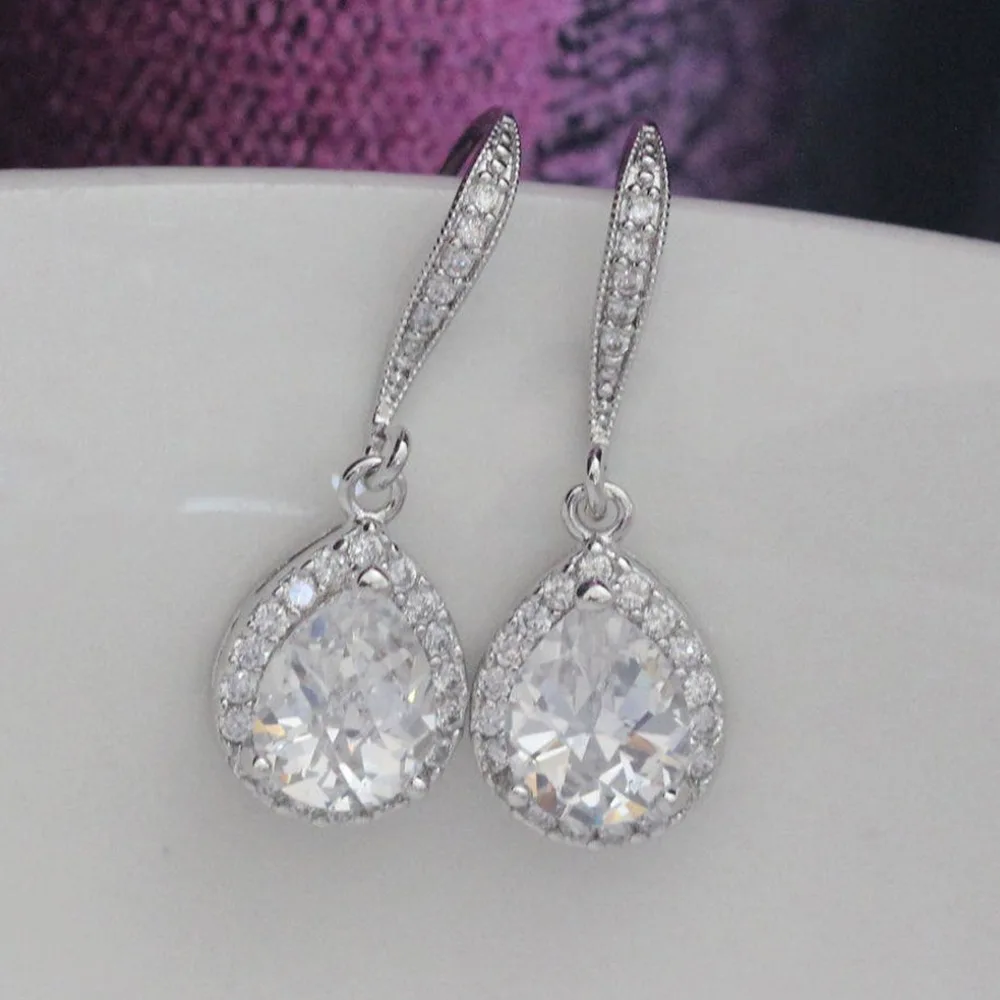 Simple Female Earrings 925 Sterling Silver Waterdrop Inlaid Cubic Zircon Earrings For Women Love Jewelry Girlfriend Gift Bijoux